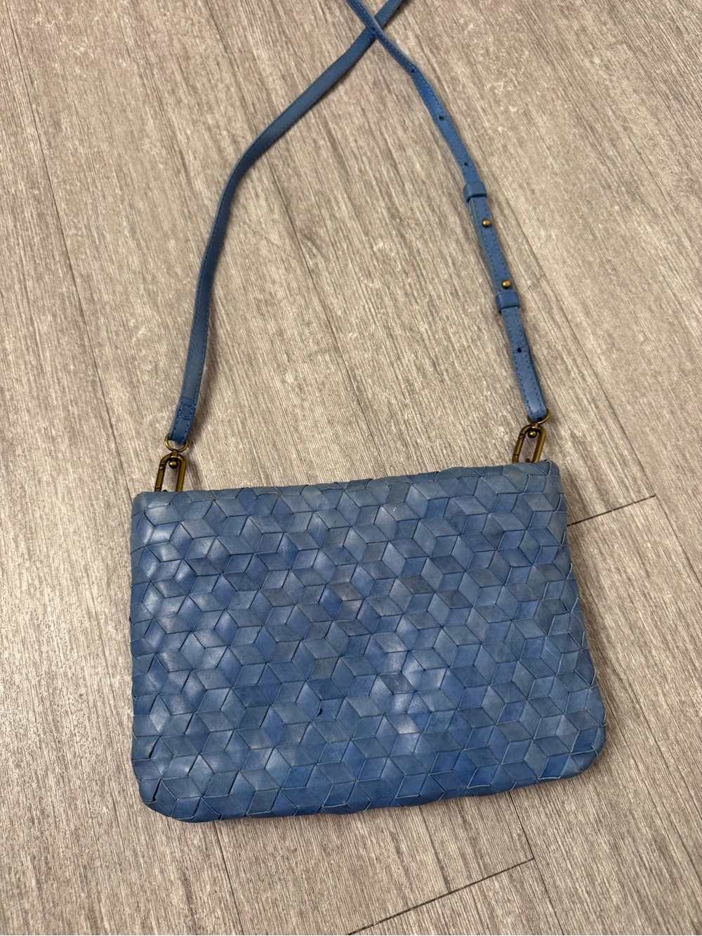 Madewell Blue Woven Leather Crossbody Shoulder Bag Geometric Boho